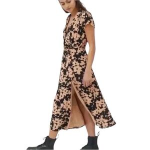 Urban outfitters‎ Womens midi pullover dress cap sleeve black tan floral xs/s